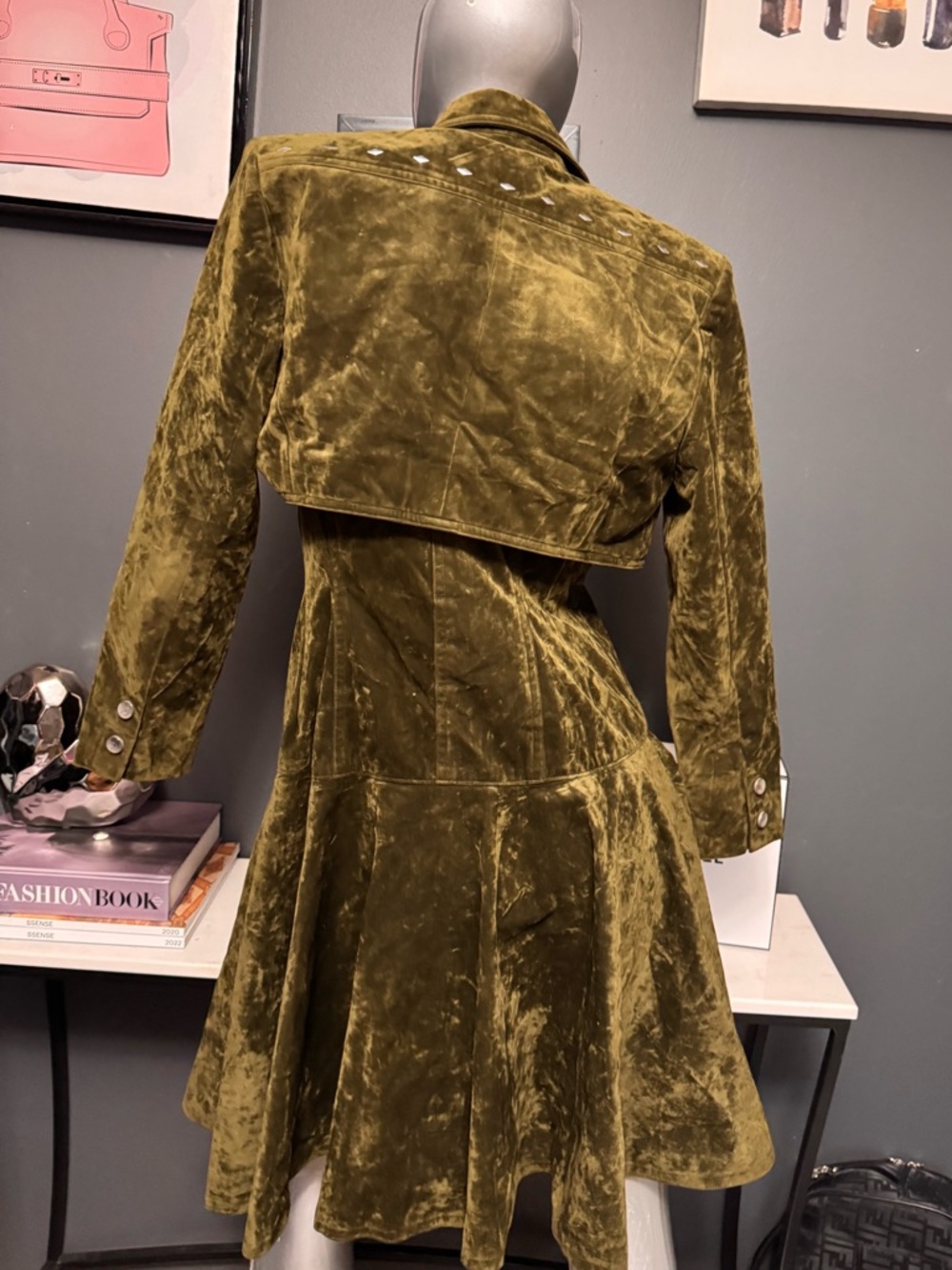 Green Velvet Goth Grunge Dress + Jacket Set - Picture 6 of 14